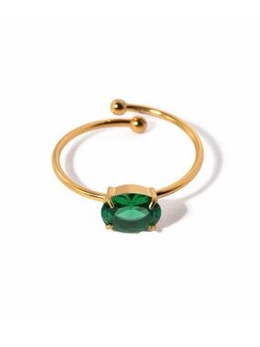 18K Gold Plated Adjustable Emerald Green Cubic Zirconia Ring